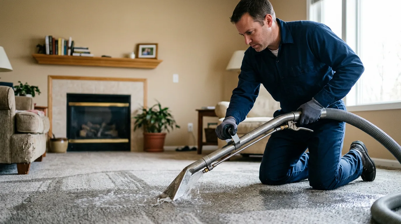 Water damage restoration technician working near Dixmont, ME